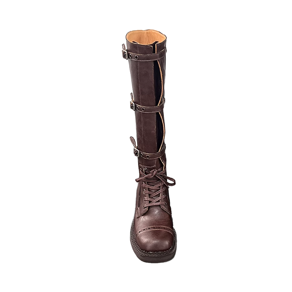 Buckled Lace Up Knee High Boots
