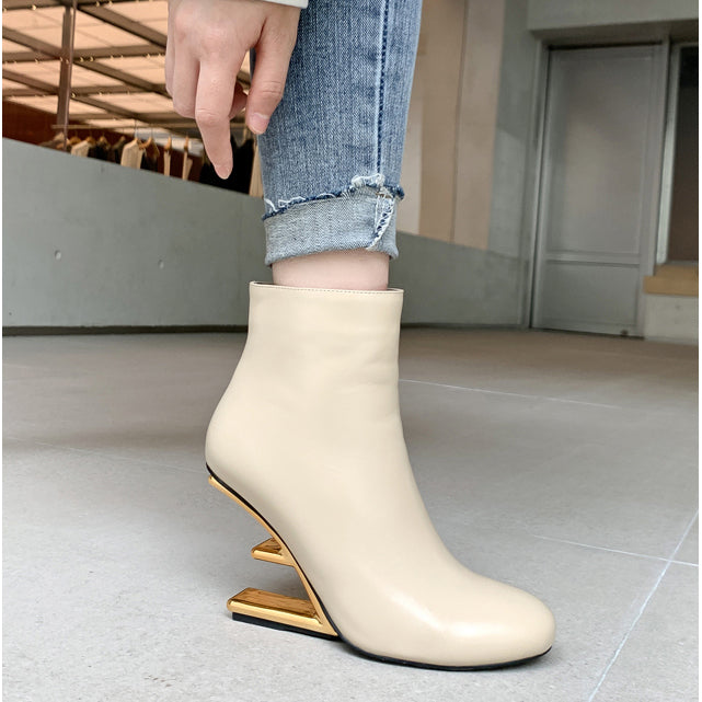 Sculptured Heel Ankle Boots