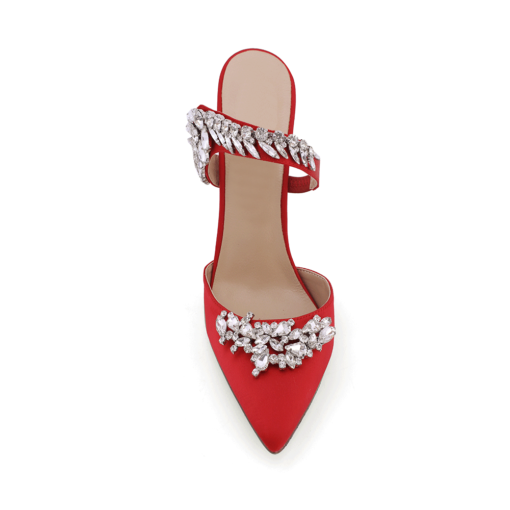 Diamante Strap Satin High Heel Mules Sandals