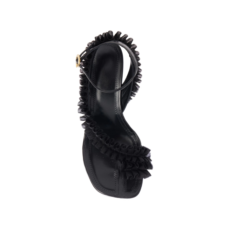 Ruffled Sculptured Heel Sandals