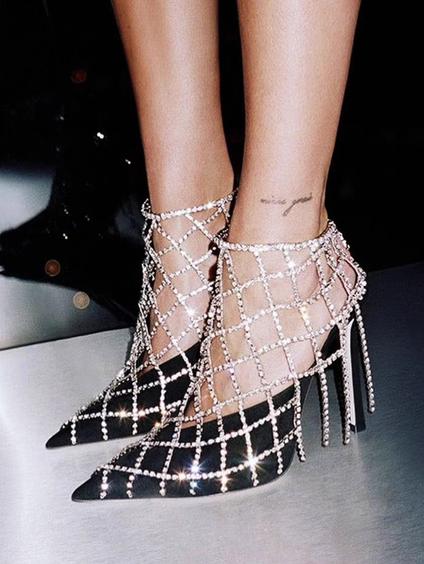 Diamante Fringed High Heel Sandals - 9cm