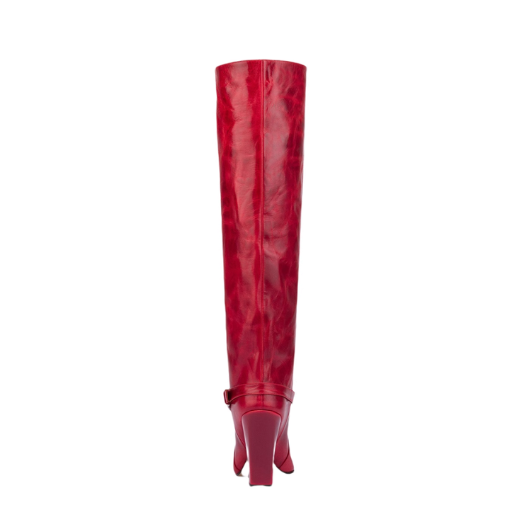 Buckled Block Heel Knee High Boots