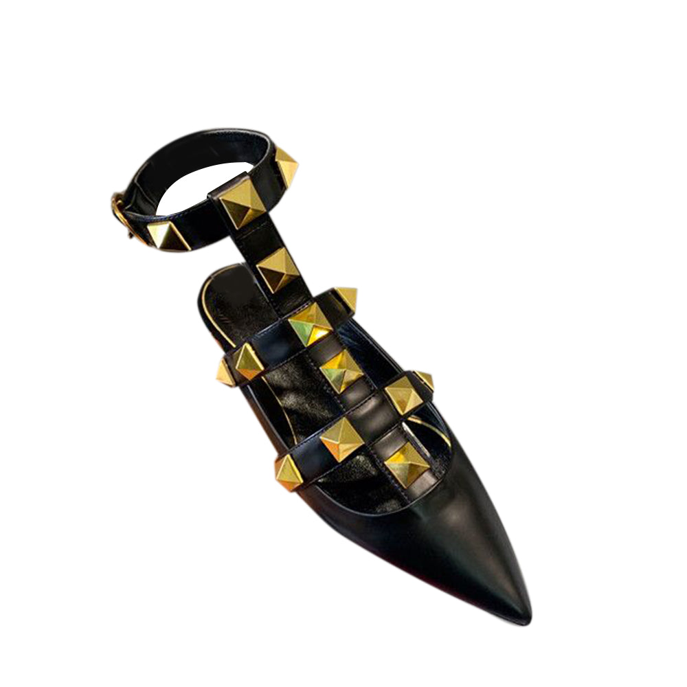Studded Ankle Strap Flat Sandals