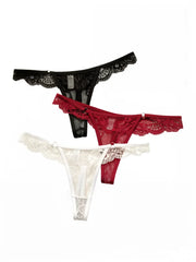 3 pairs of multi colored lace low waisted Thongs