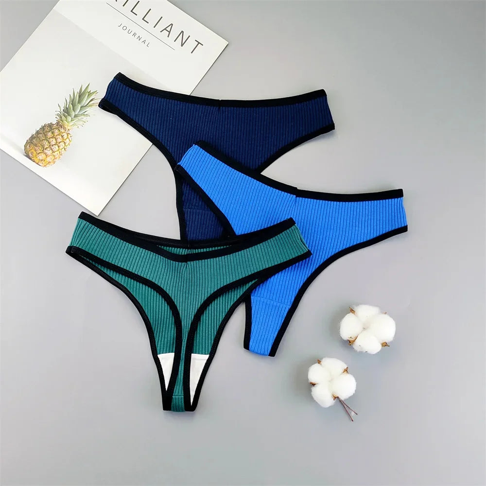 3PCS/Set Ribbed Cotton Thong