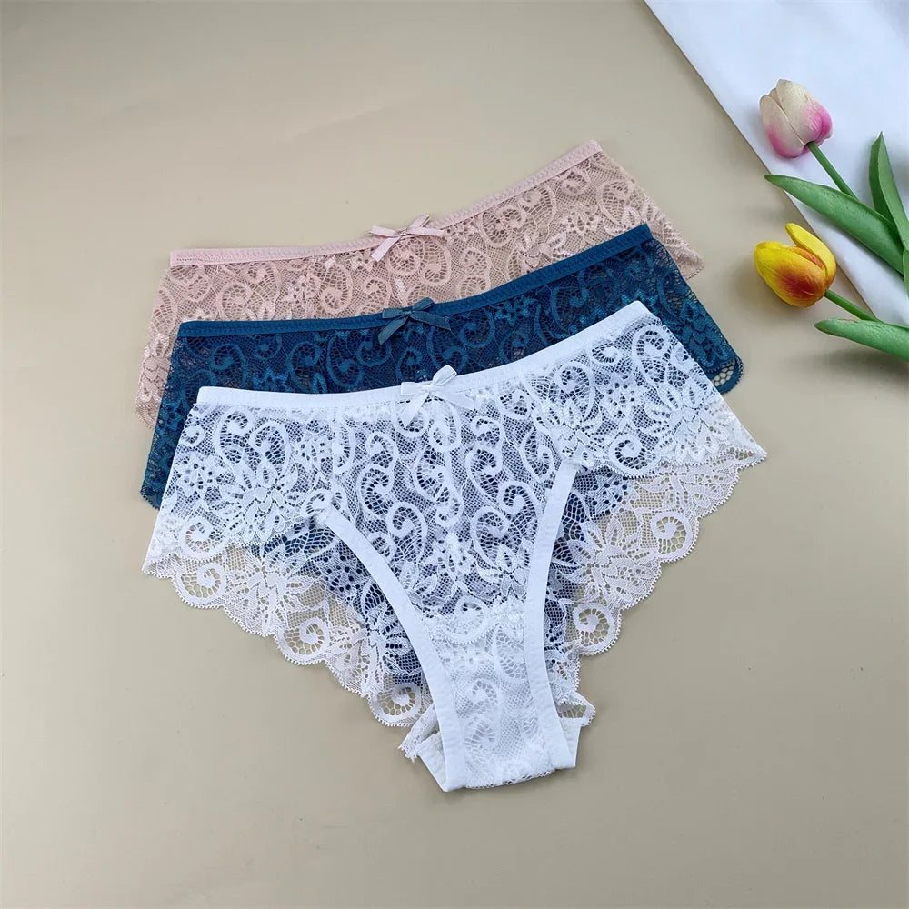 3PCS/Set Sexy Mid Rise Women Lace Panties