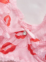 3PCS Sexy Lips Print Women Lace lingerie
