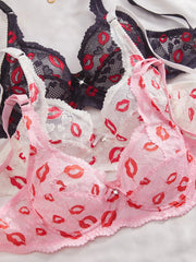 3PCS Sexy Lips Print Women Lace lingerie