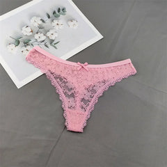 3PCS Sexy Perspective Lace Cotton Thong