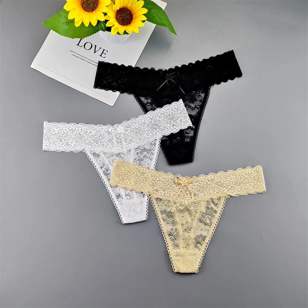 3pcs Sexy Lace Plus Size Women's Thong