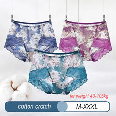 4 PCS/Set Women Silk and Lace Comfortable Floral Printed Underwear