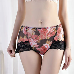 4 PCS/Set Women Silk and Lace Comfortable Floral Printed Underwear