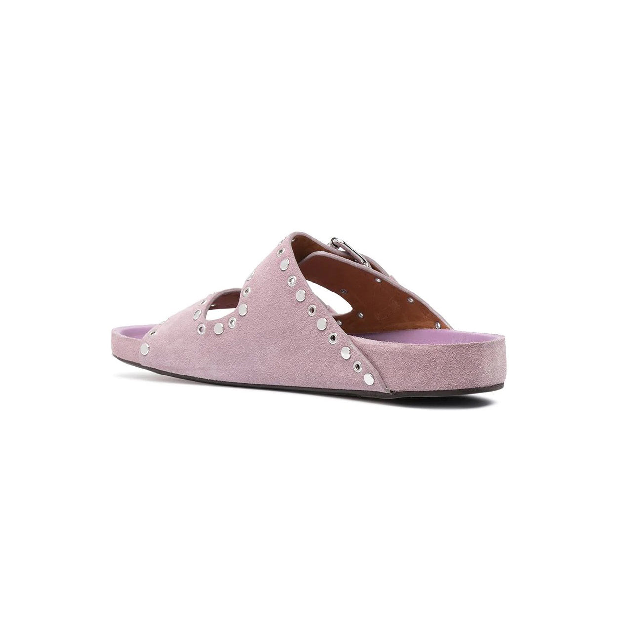 Buckled Studded Suede Flat Slippers Slides