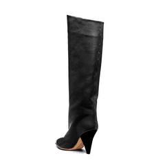 Metal Plated Leather Knee High Boots