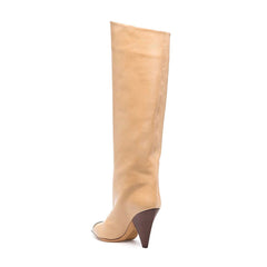 Metal Plated Leather Knee High Boots