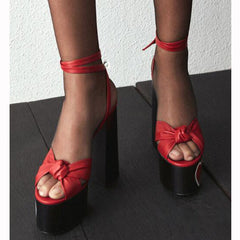 Printed Block Heel Platform Sandals