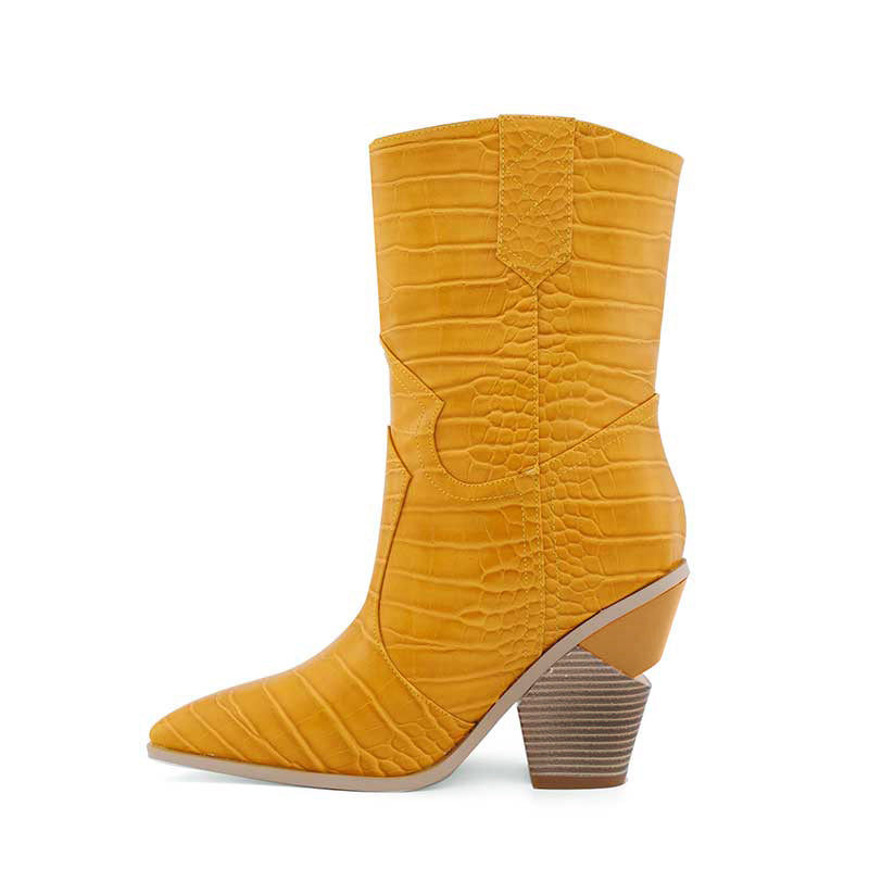 culptured Heel Western Cowboy Ankle Boots