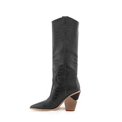 culptured Heel Western Cowboy Knee High Boots