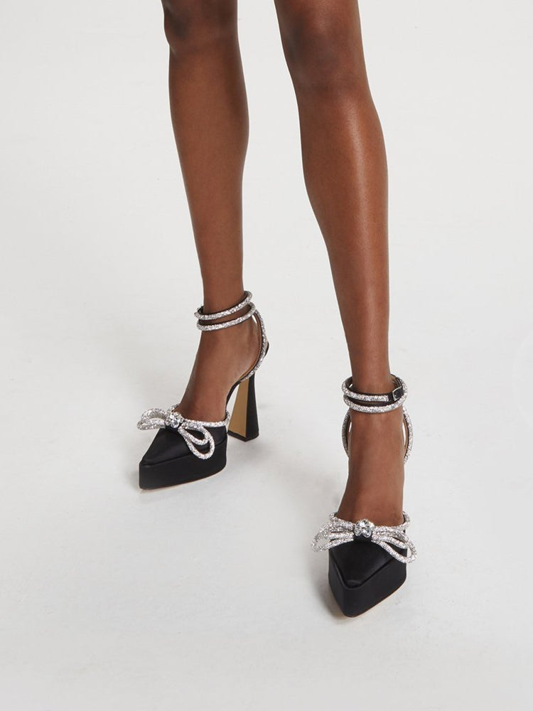 Diamante Bow Ankle Strap Platform Sandals