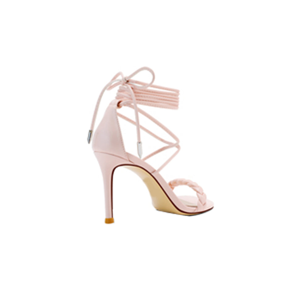 Braided Lace Up Mid Heel Sandals - 8cm
