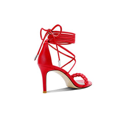 Braided Lace Up Mid Heel Sandals - 6cm