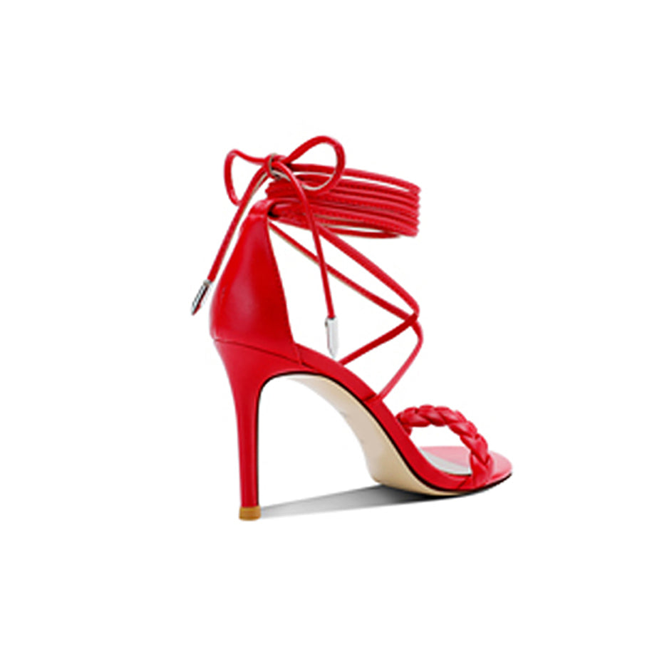 Braided Lace Up Mid Heel Sandals - 8cm