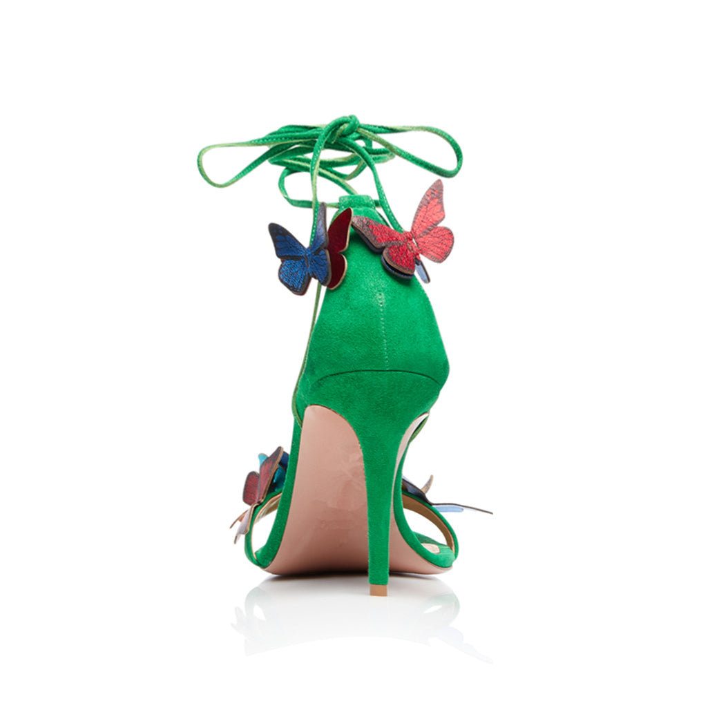 Butterfly Embellished Lace Up Mid Heel Sandals - 7