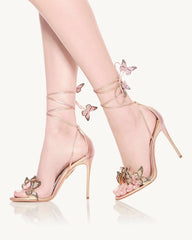 Butterfly Embellished Lace Up High Heel Sandals -