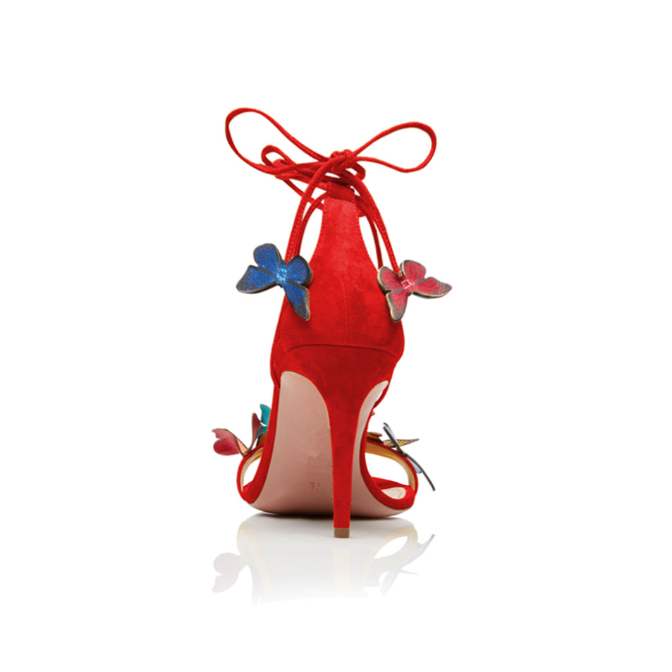 Butterfly Embellished Lace Up Mid Heel Sandals - 7