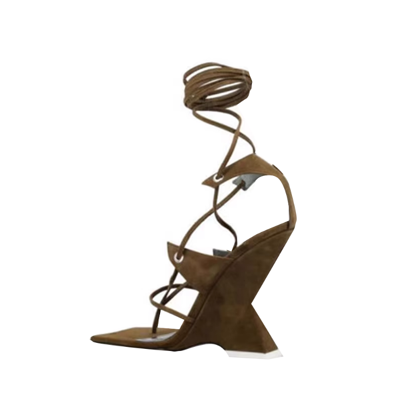 Lace Up Wedged Heel Sandals