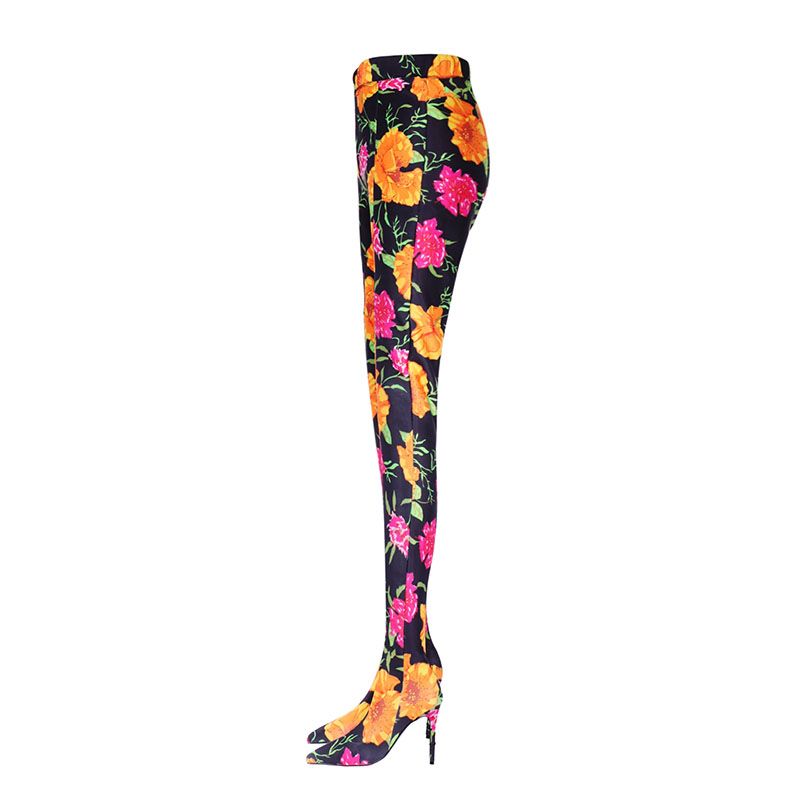 Printed Pointed Toe High Heel Boots