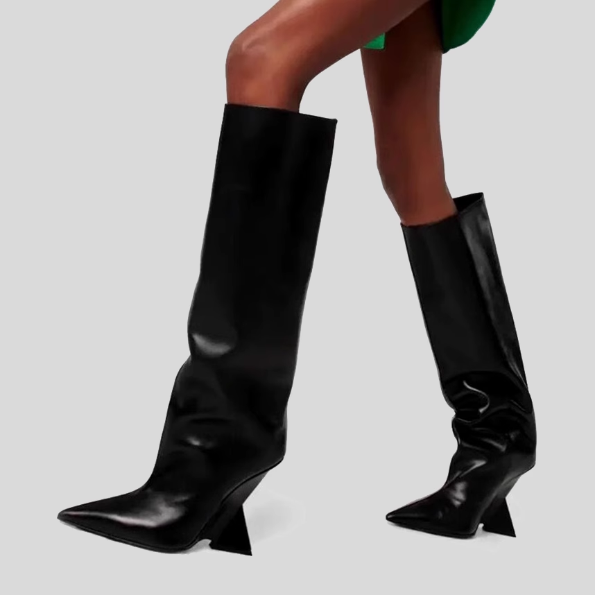Sculptured Heel Knee High Boots