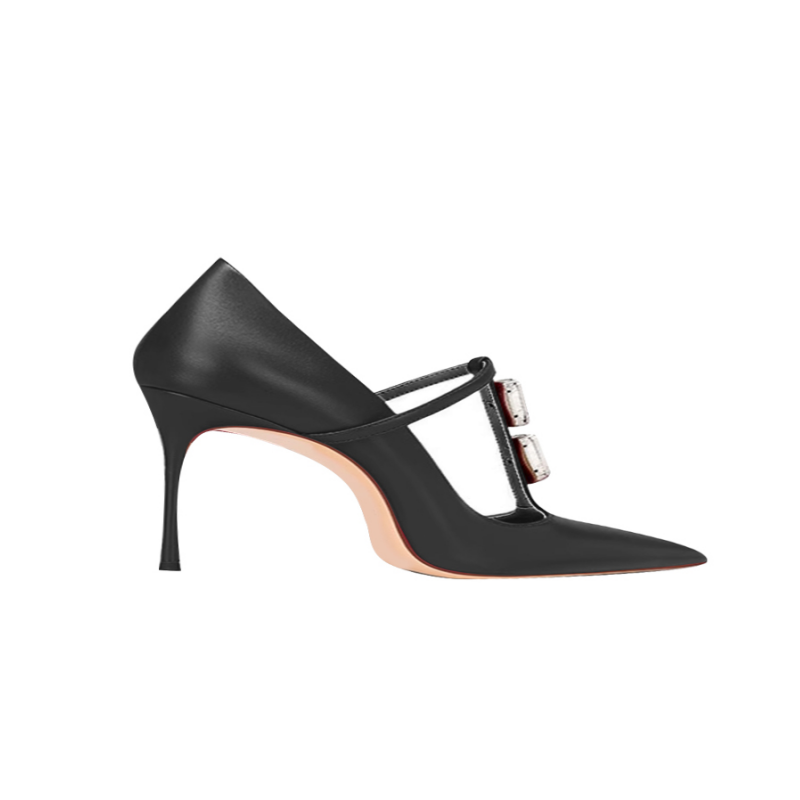 Diamante T-Strap Mid Heel Sandals - 6cm