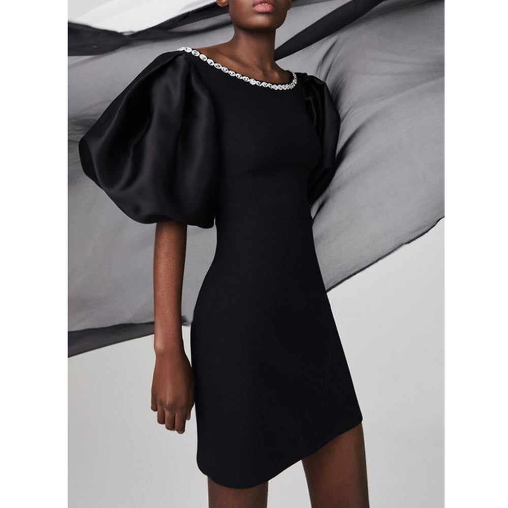 Puff Sleeves Mini Evening Dress Gown