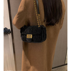 Metal Lock Velvet Cross Body Bag