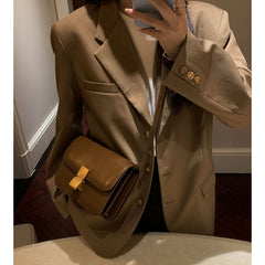 Metal Lock Leather Cross Body Bag