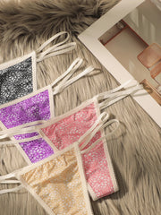 4-piece set of women's embroidered lace Thong