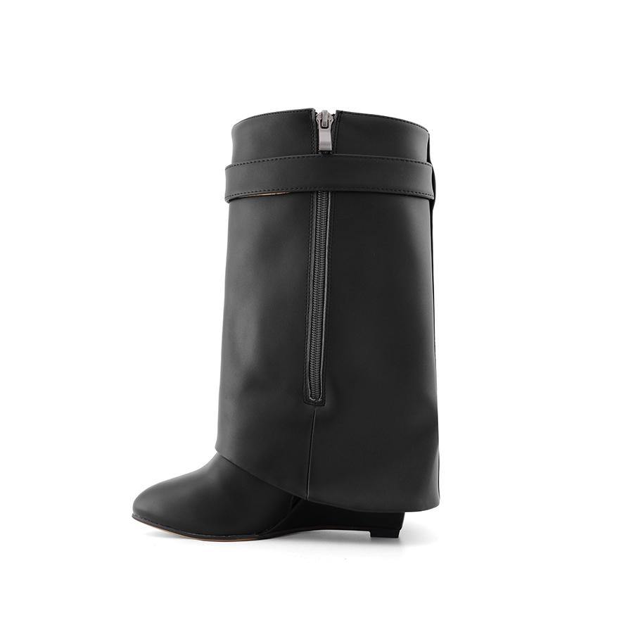 Leather Wedged Heel Ankle Boots