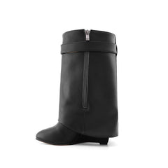 Leather Wedged Heel Ankle Boots