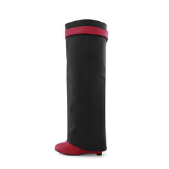 Leather Wedged Heel Knee High Boots