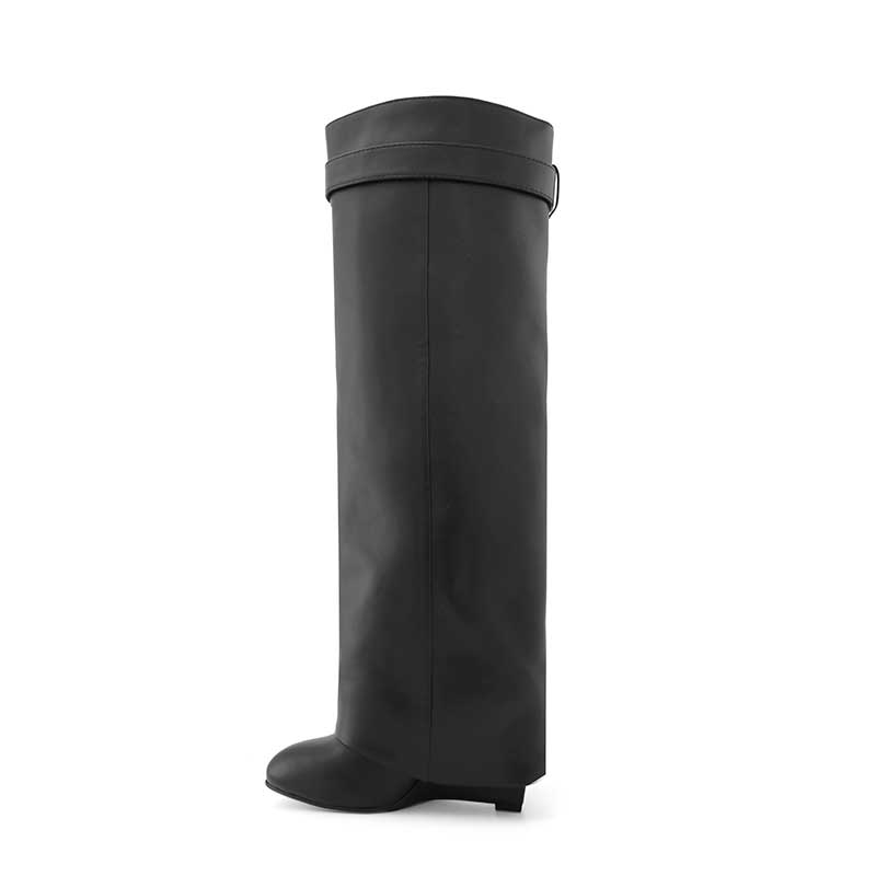 Leather Wedged Heel Knee High Boots