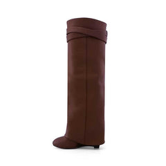 Leather Wedged Heel Knee High Boots
