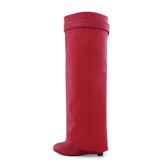 Leather Wedged Heel Knee High Boots
