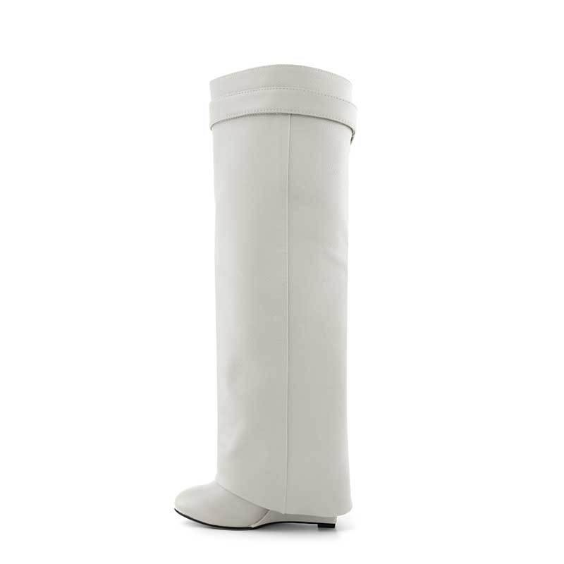 Leather Wedged Heel Knee High Boots