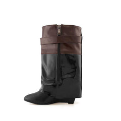 Patent Leather Wedged Heel Ankle Boots