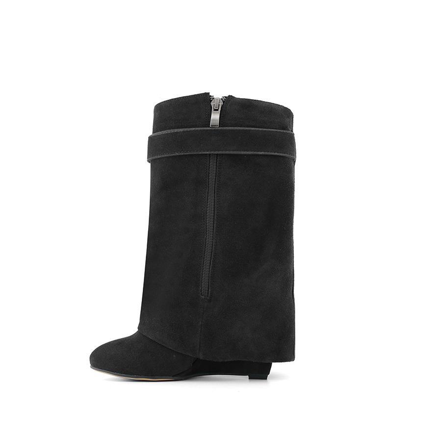 Suede Wedged Heel Ankle Boots