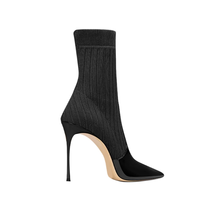 Knit And Patent Leather Ankle Boots - 8cm