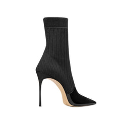 Knit And Patent Leather Ankle Boots - 8cm