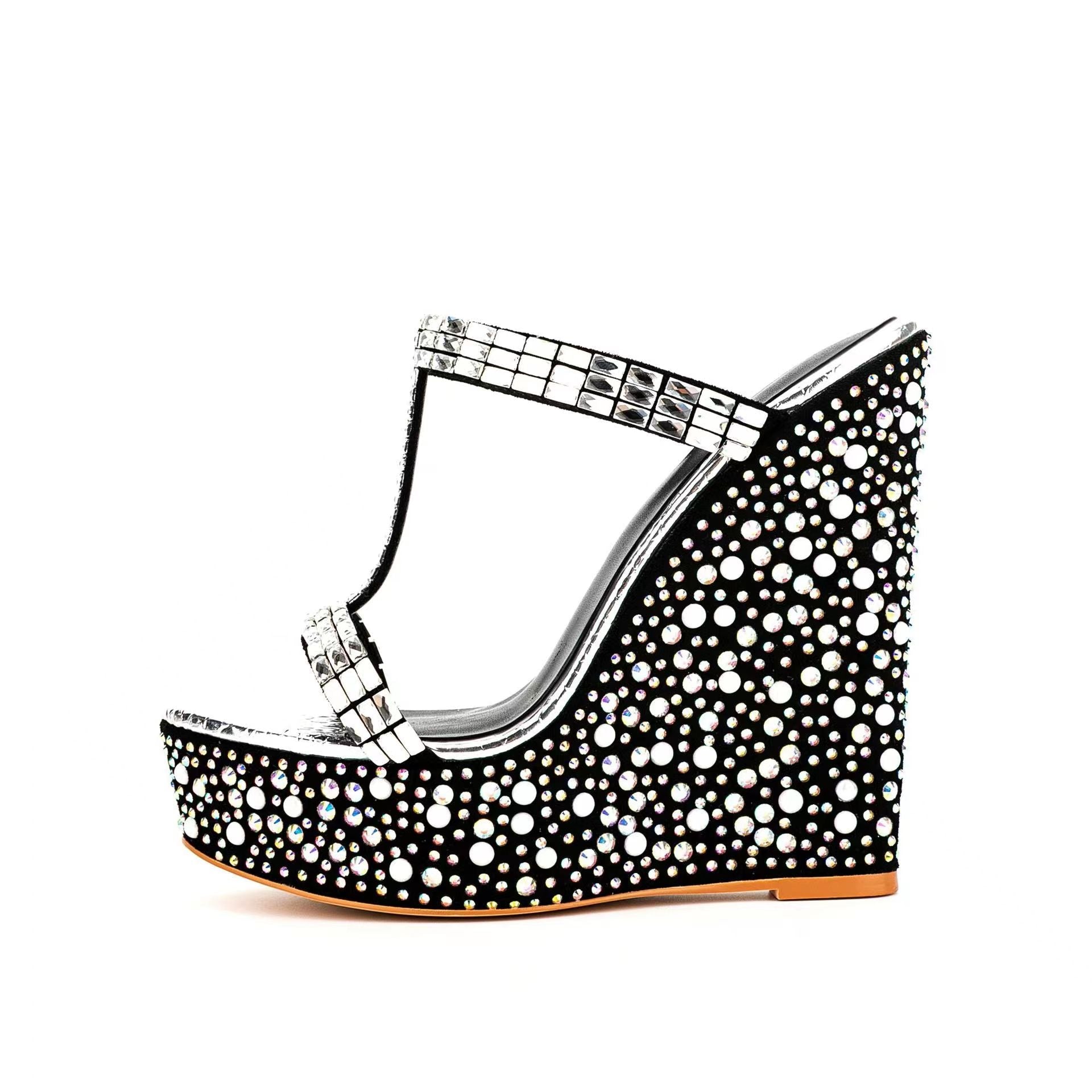 Diamante Wedged Heel Mules Sandals
