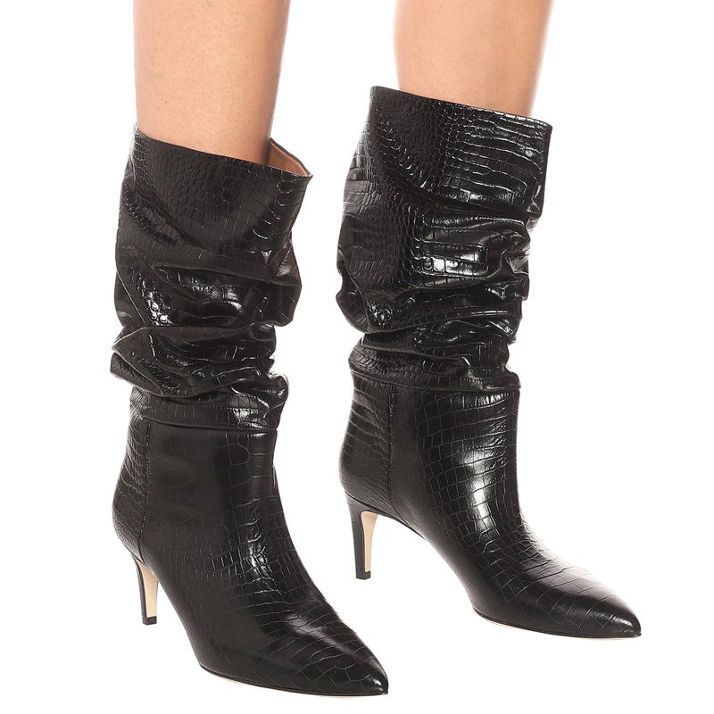 Leather Mid Heel Ankle Boots